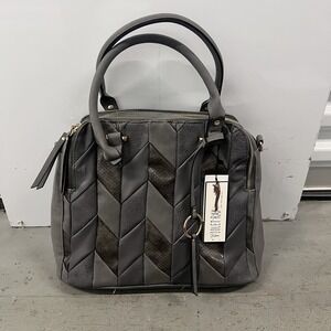 Violet Ray Gray Chevron Patchwork Satchel Handbag Purse Faux Leather NWT‎